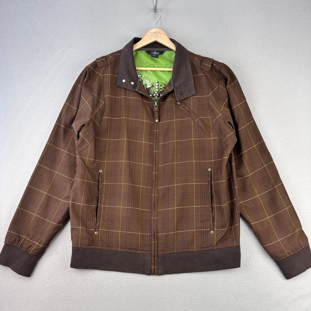 Vintage Slab Clothing‎ Track Bomber Jacket Mens Large Brown Y2K Plaid Skater